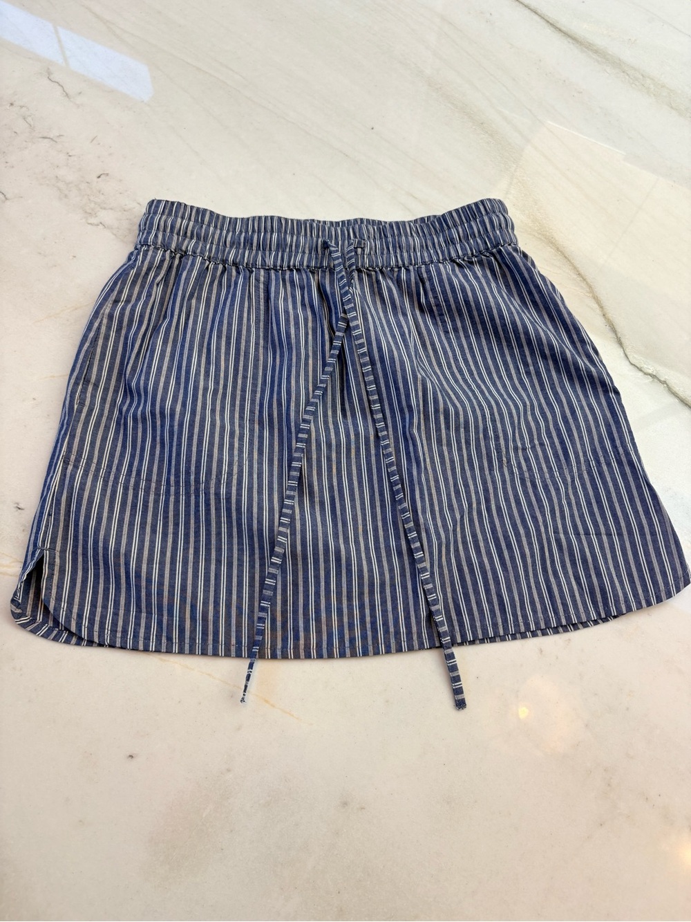 Element Blue and White Striped Drawstring Mini Skirt